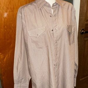 White Horse Men's Western Pearl Snap brown‎ Shirt Long Sleeve Size XL